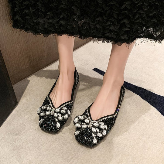 Damen Ballerinas mit funkelnden Strass-Applikationen und elegantem Schleifenakzent EB