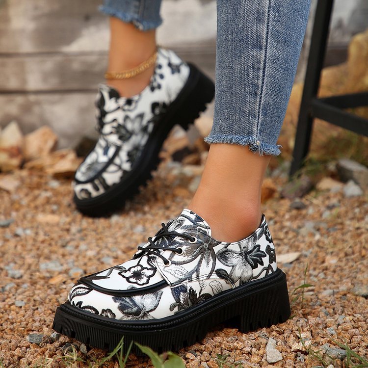Damen modische Schnürschuhe mit floralem Design und rutschfester Profilsohle EB