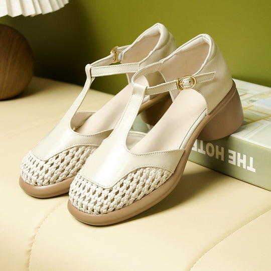 Damen Sandalen mit geflochtenem Vorderteil und komfortablem Blockabsatz EB