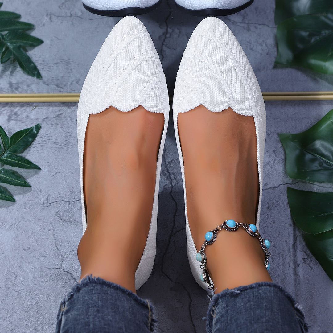 Damen  spitze Ballerina-Slipper mit wellenförmiger Kantenverzierung und gestricktem Obermaterial EB
