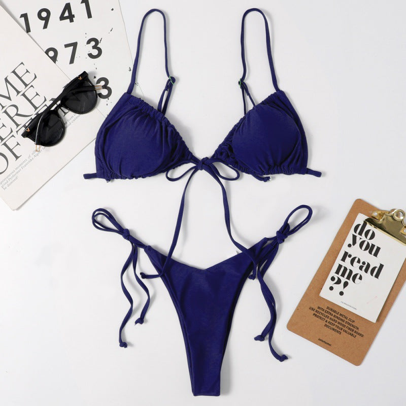 Damen Tiefer Ausschnitt Triangel-Bikini mit verspielten Bindebändern EB