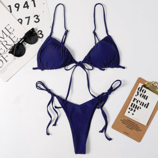 Damen Tiefer Ausschnitt Triangel-Bikini mit verspielten Bindebändern EB