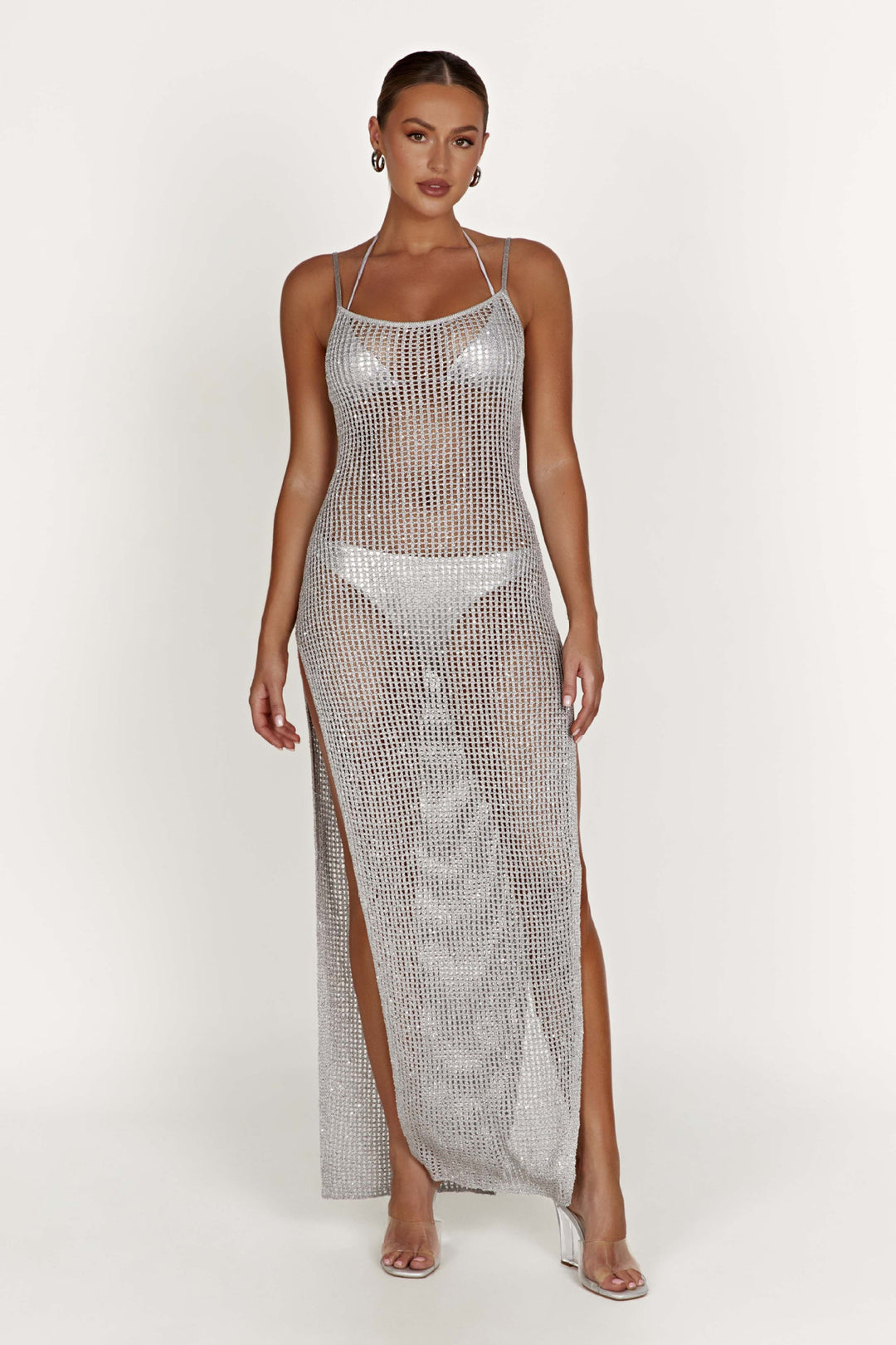 Damen transparentes Strickkleid im modernen Netzdesign EB