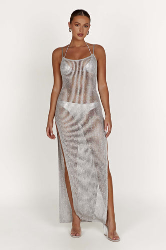 Damen transparentes Strickkleid im modernen Netzdesign EB