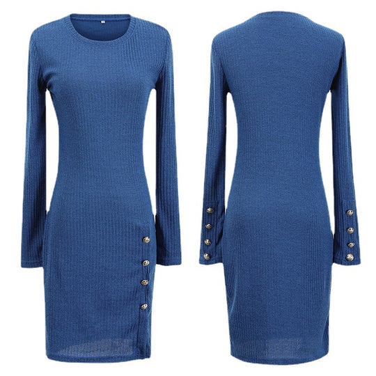 Damen Strickkleid mit eleganten Knopfdetails und figurbetonter Passform EB