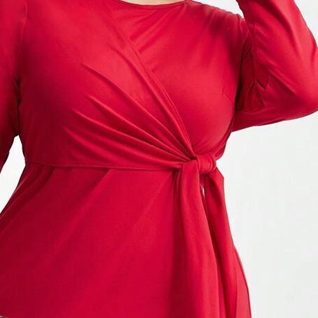 Damen Langarm Kleid mit eleganten Knotendetails und seitlichem Schlitz EB