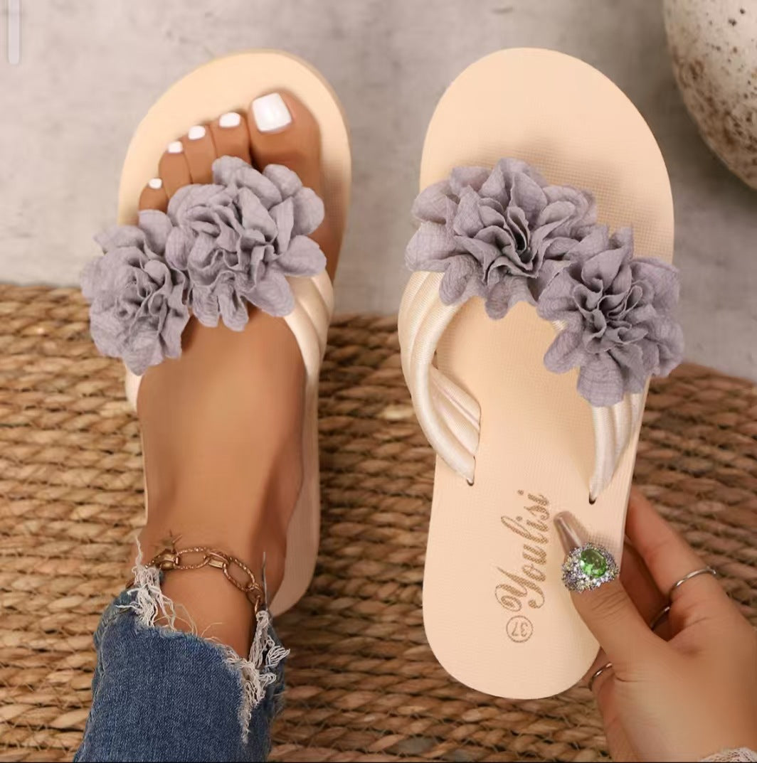 Damen bequeme Zehentrenner-Sandalen mit floralem Design EB