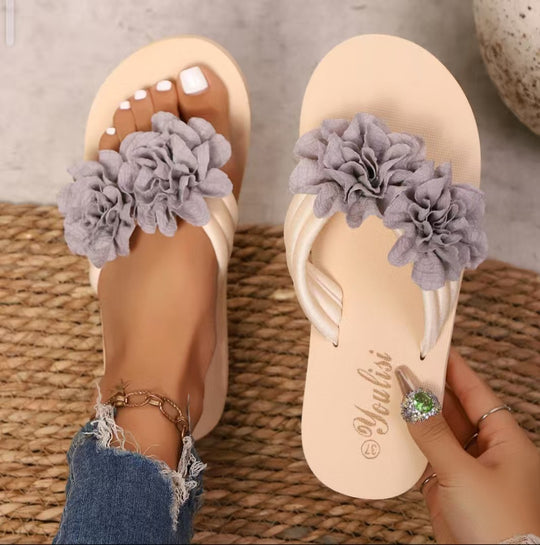 Damen bequeme Zehentrenner-Sandalen mit floralem Design EB