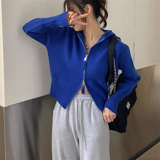 Damen Strickjacke mit hohem Kragen und Reißverschluss EB