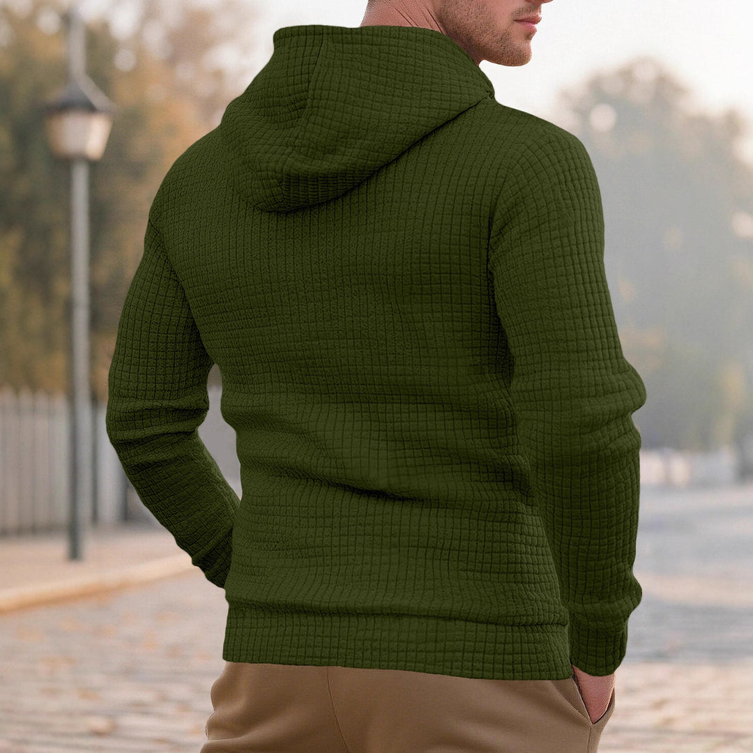 Herren nan schmal geschnittener Stepp-Kapuzenpullover mit feiner Quadratstruktur, Kordelzug und geripptem Saum EB