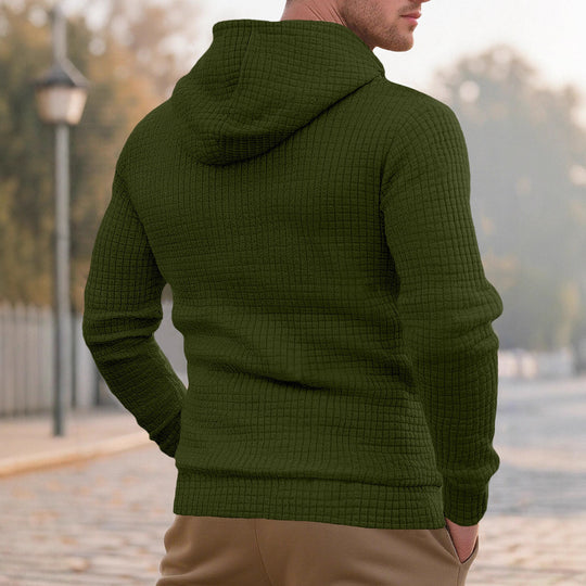 Herren nan schmal geschnittener Stepp-Kapuzenpullover mit feiner Quadratstruktur, Kordelzug und geripptem Saum EB