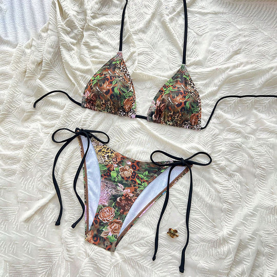 Damen Triangel-Bikini mit hohem Beinausschnitt und verstellbaren Bändern EB
