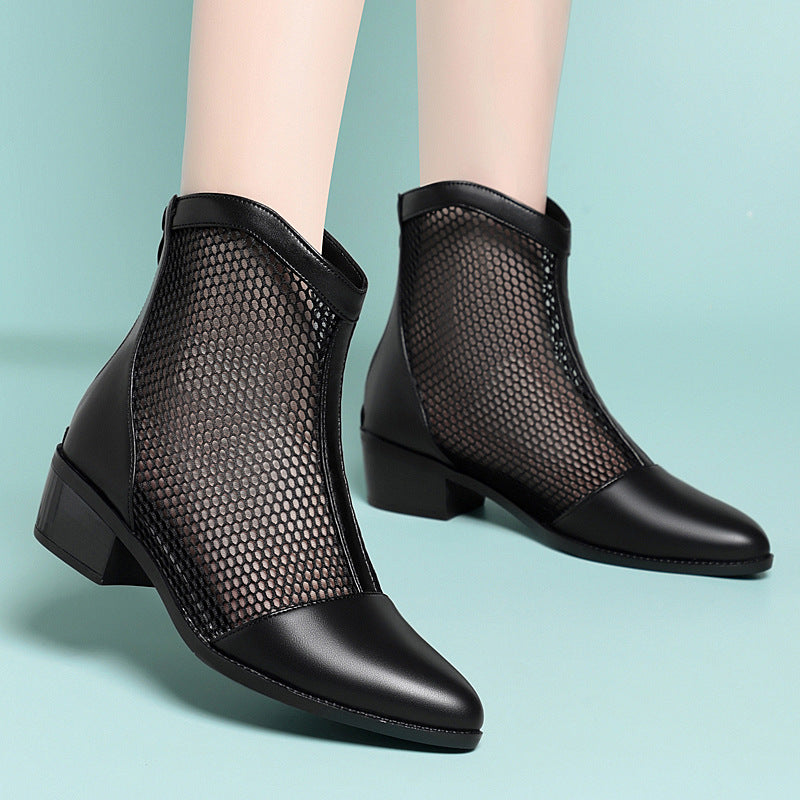 Damen Trendige Stiefeletten mit Netz-Design und bequemem Blockabsatz EB