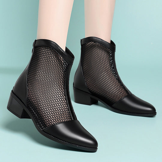 Damen Trendige Stiefeletten mit Netz-Design und bequemem Blockabsatz EB