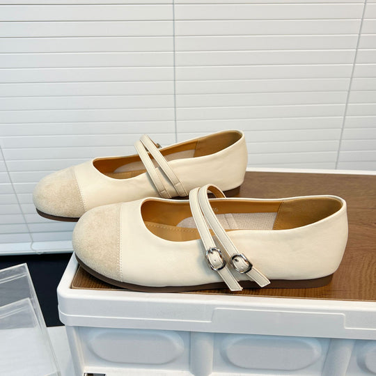 Damen Ballerinas mit modischem Riemen und hochwertiger Lederoberfläche EB