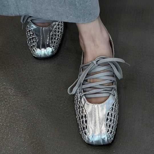 Damen modische Schnürschuhe mit atmungsaktiver Obermaterialstruktur und elastischen Riemen EB
