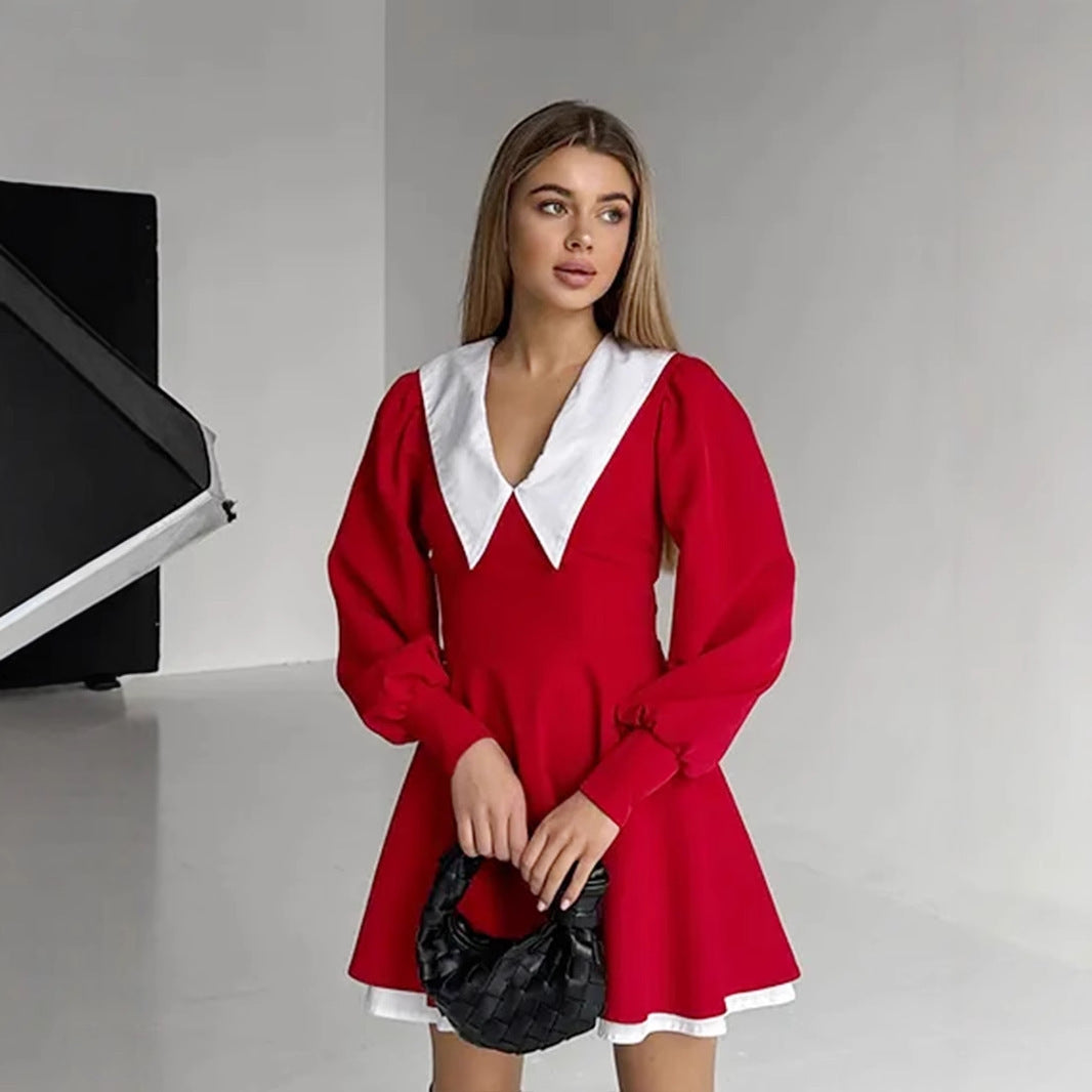 Damen Lässiges Minikleid mit schickem Kragen EB