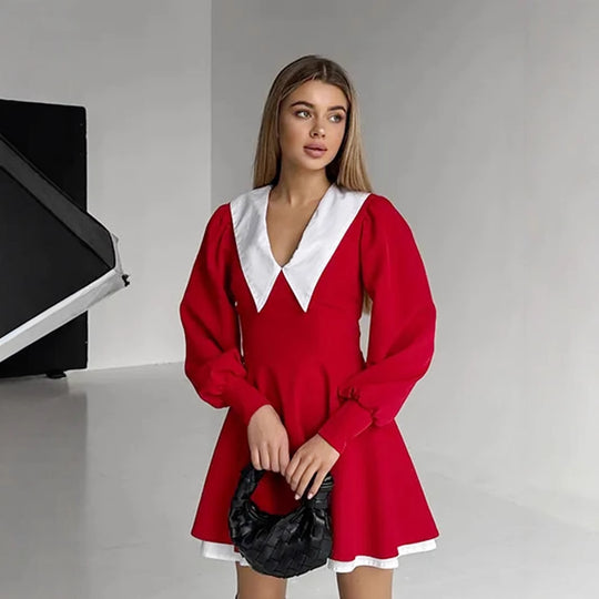 Damen Lässiges Minikleid mit schickem Kragen EB