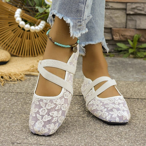Damen Elegante Ballerinas mit floralem Spitzen-Design EB