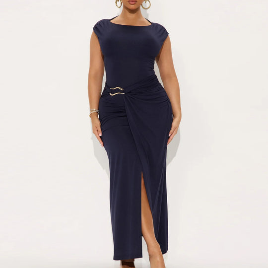 Damen Elegantes Wickelkleid mit seitlichem Schlitz und Gürtel EB