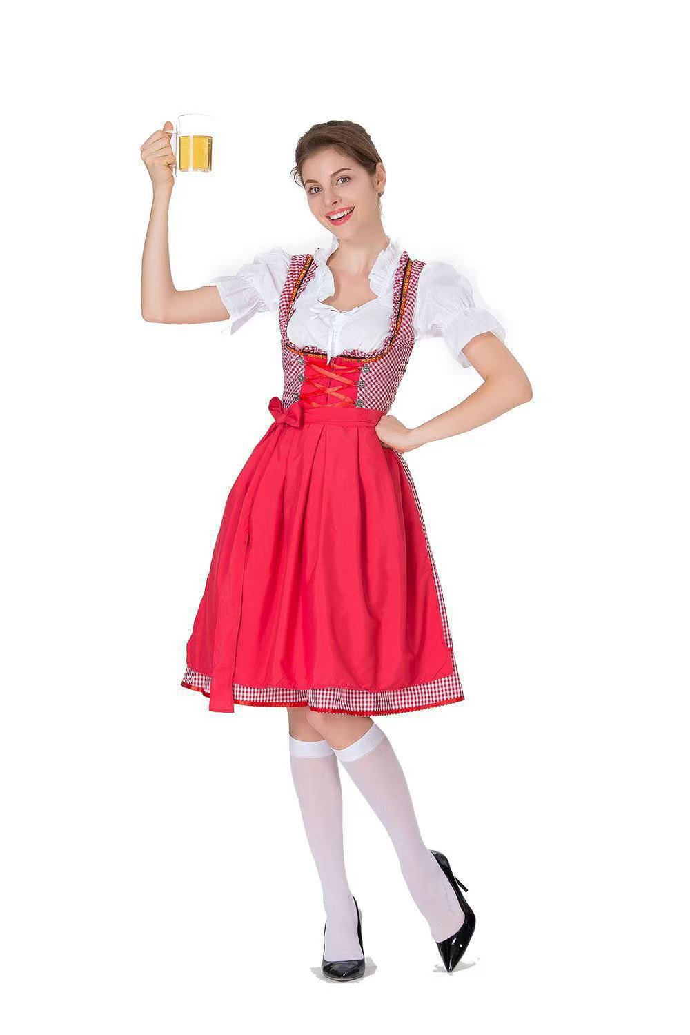 Damen Trachtenkleid mit traditionellen Karomuster und eleganten Rüschen EB