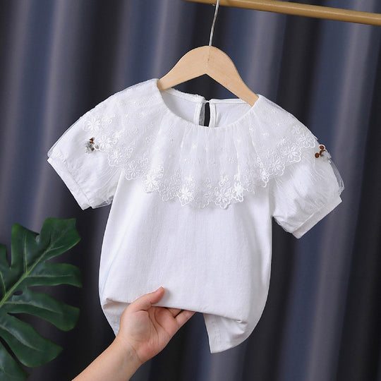 Mädchen T-Shirt mit elegantem Spitzenbesatz EB