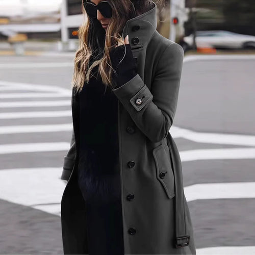 Damen eleganter Trenchcoat mit hohem Kragen EB