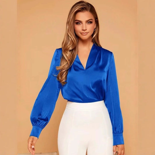 EB | V-Ausschnitt Langarm Satin Bluse