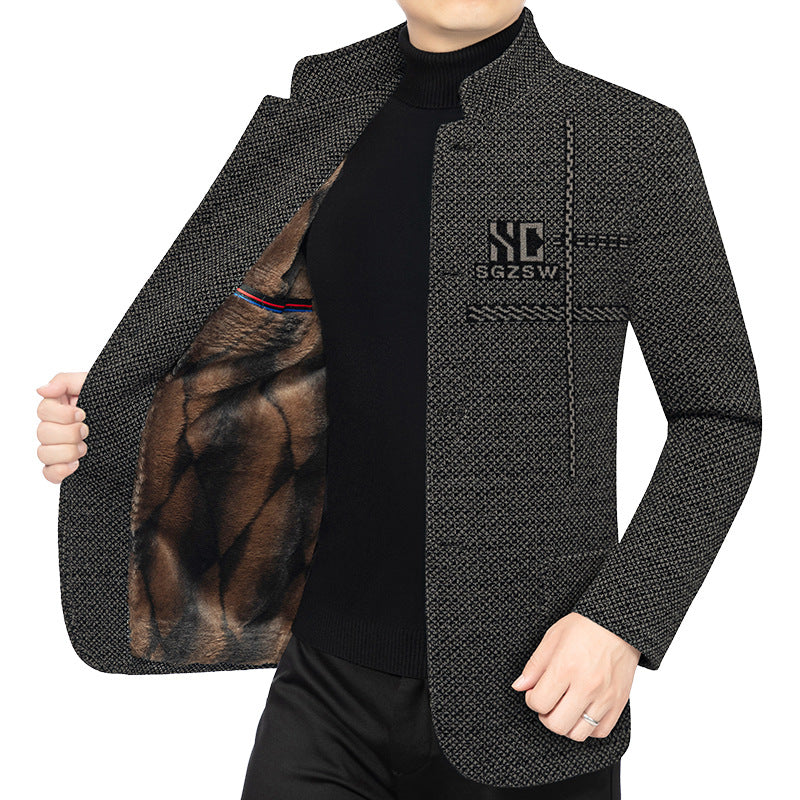 Herren Sakko-Cardigan mit wärmender Teddyfutter und Stehkragen EB