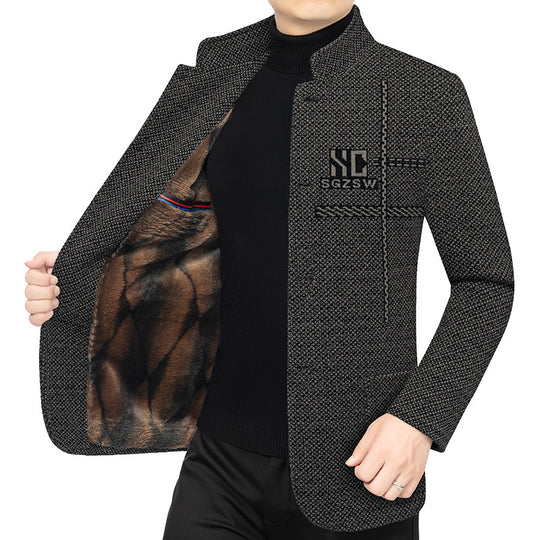 Herren Sakko-Cardigan mit wärmender Teddyfutter und Stehkragen EB