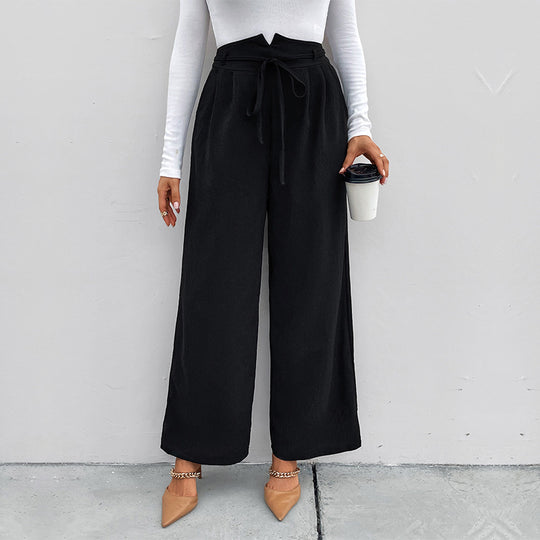 Damen elegante Palazzo-Hose mit hohem Bund und Bindegürtel EB