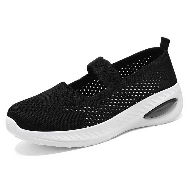 Damen nan gestrickter Mary-Jane Komfort-Sneaker mit elastischem Riemen und sichtbarer Luftkissen-Zwischensohle EB