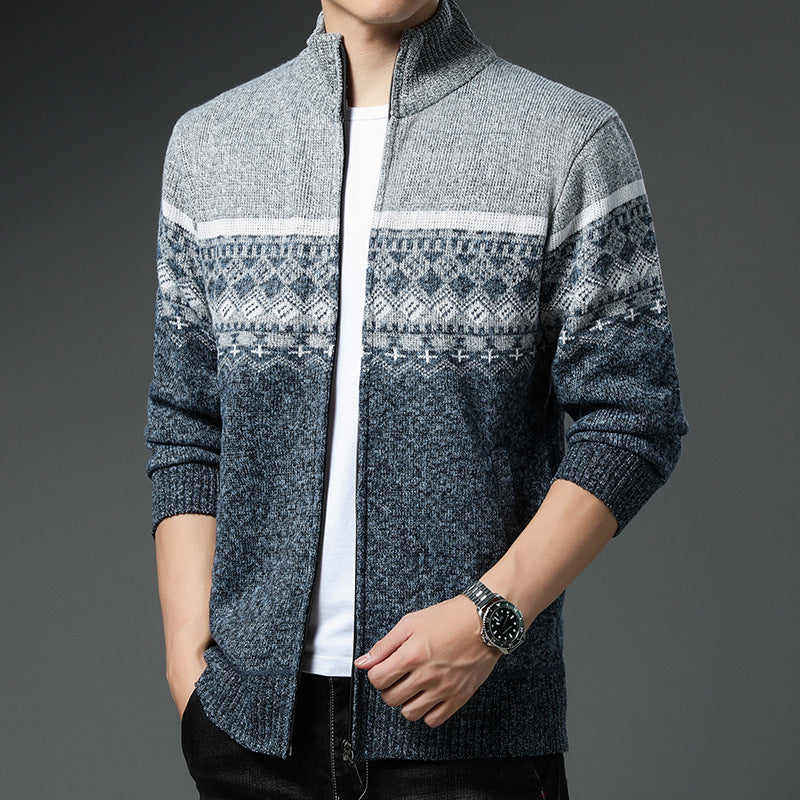 Herren Strickjacke mit hohem Kragen und attraktiven Mustern EB