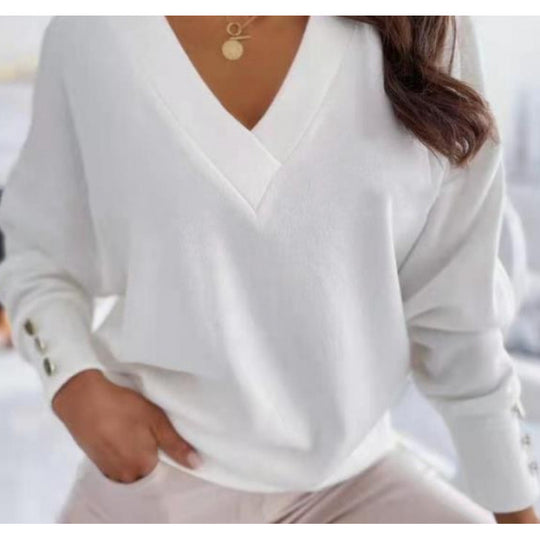 Damen lässiger V-Ausschnitt Pullover aus weichem Baumwollmix EB