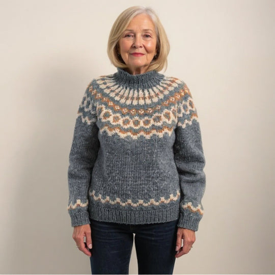 Damen nan kuscheliger Norweger-Strickpullover mit Stehkragen und Oversize-Passform EB