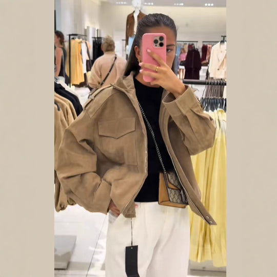 Damen lässige Oversize-Jacke aus Wildleder EB