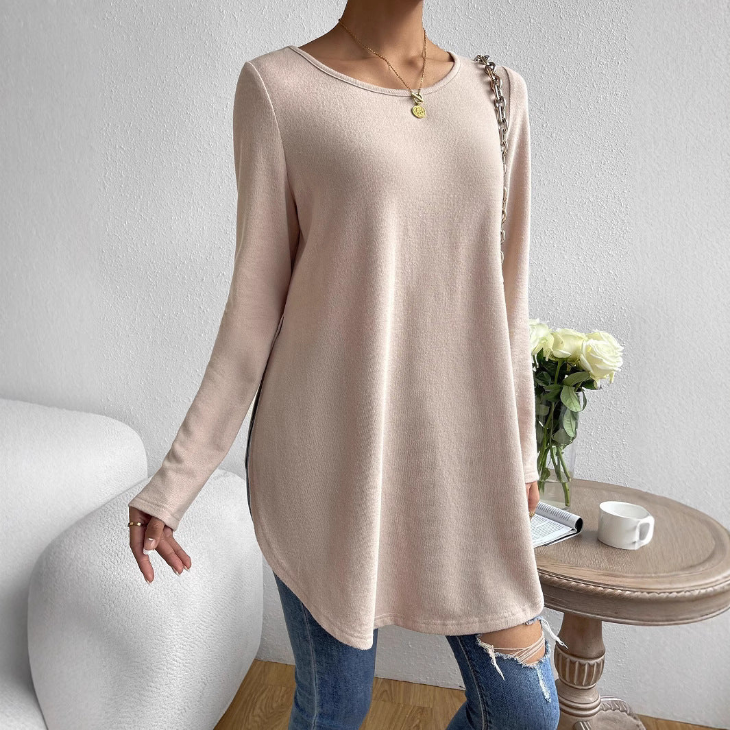 Damen Lockeres Langarmshirt mit elegantem Rundhalsausschnitt EB