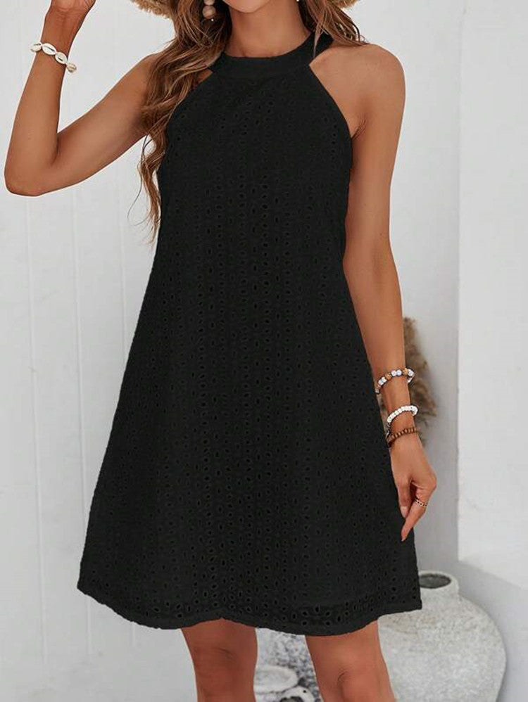 Damen Sommerkleid mit luftigem Schnitt und dekorativem Lochmuster EB