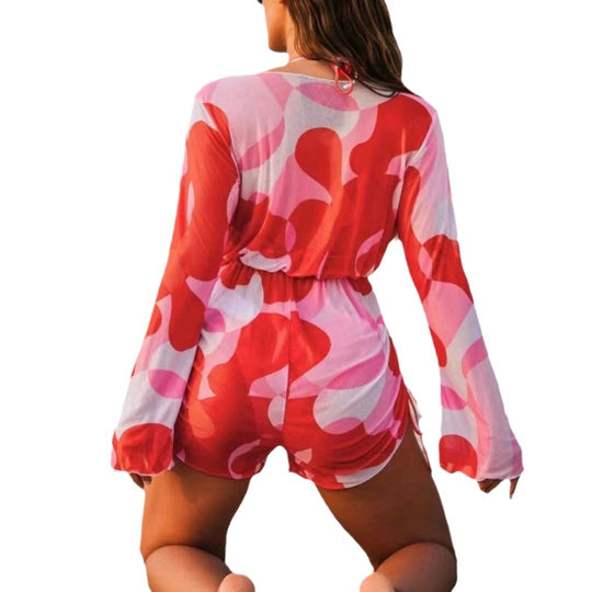 Damen Strand-Outfit mit langärmliger Überbluse und Bikini EB