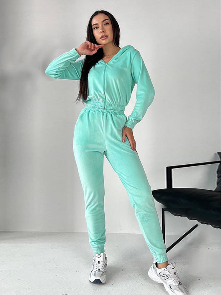 Damen Sportliches Fleece-Loungewear-Set mit Kapuze und tailliertem Schnitt EB
