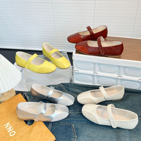 Damen Ballerinas mit modischem Riemenschluss aus hochwertigem Leder EB