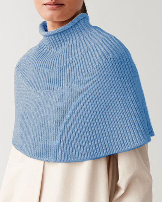 Damen Strick-Cape mit hohem Kragen und feiner Rippstruktur EB