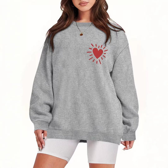 Damen Sweatshirt mit lässigem Herzmotiv und übergroßem Schnitt EB