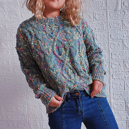 Damen grob gestrickter Pullover mit bunten Akzenten und lässigem Schnitt EB