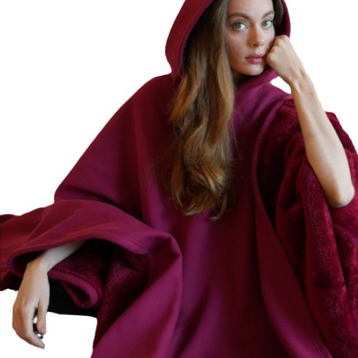 Unisex nan Kapuzen-Poncho Kuscheldecke mit weichem Futter und großzügigem Oversize-Schnitt EB