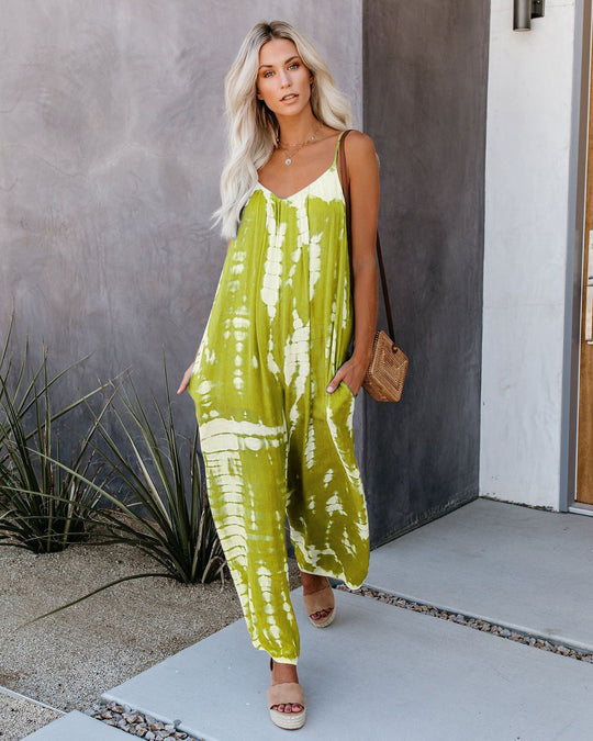 Damen Lässiger Maxijumpsuit aus leichtem Stoff mit Tie-Dye-Muster EB