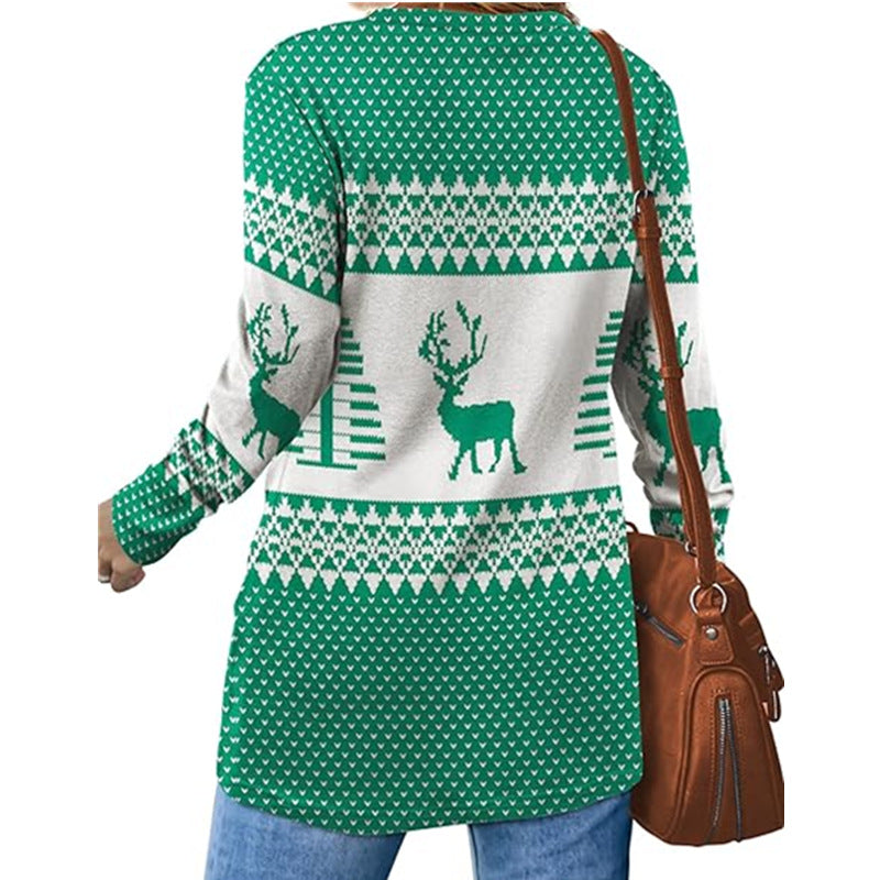 Damen Gemusterter Winterpullover mit Rundhalsausschnitt EB