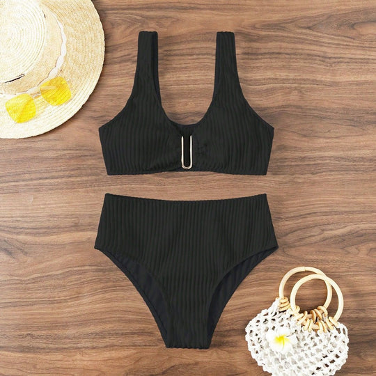 Damen Hochgeschnittener Bikini mit einzigartiger Rippstruktur EB
