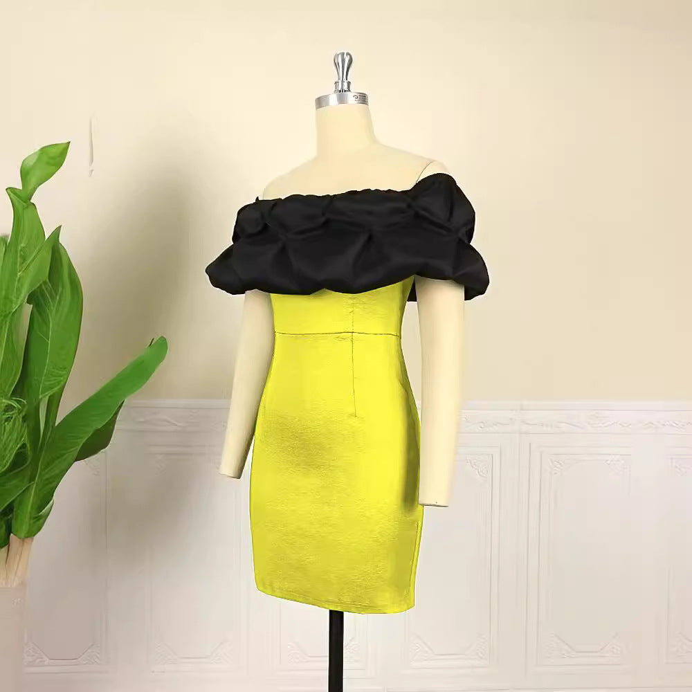 Damen figurbetontes Kleid mit voluminösem Rüschensaum EB
