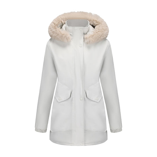 Damen wasserabweisende Parkajacke mit kuscheligem Kunstfellkragen EB